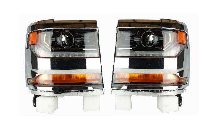 2016-2019 Chevrolet Silverado 1500 LH & RH (Pair) Chrome Bezel HID Headlights 1500 GM2502445 GM2503445